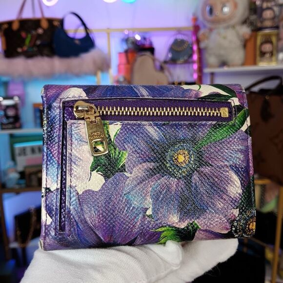 D&G Limited Edition Rare Purple Leather Floral Daisy Compact Tri-Fold Wallet - Picture 5 of 11